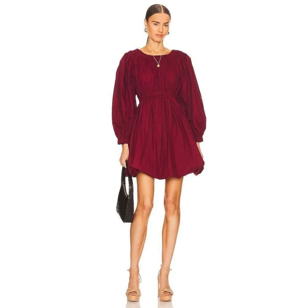 Ulla Johnson Martine Bubble Dress Bordeaux $395.00 100% cotton Size 2